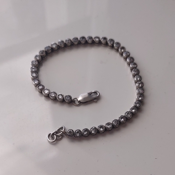 Sterling Silver Bezel Set Round White CZ Link 7" Bracelet - 10g - Picture 2 of 6